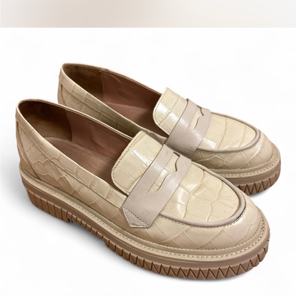 SCHUTZ Croc-Embossed Cream Loafers